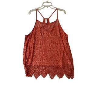 NO BOUNDARIES Womens XXXL 3X Rust Floral Lace Racerback Tank Top Sleeveless